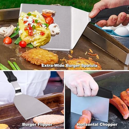 ROMANTICIST 29PCS Griddle Accessories Set - Flat Top Teppanyaki Spatula Set with Scraper, Basting Cover for Camp Chef- Home Cooking Griddle and Outdoor BBQ Gifts for Christmas - style: Black