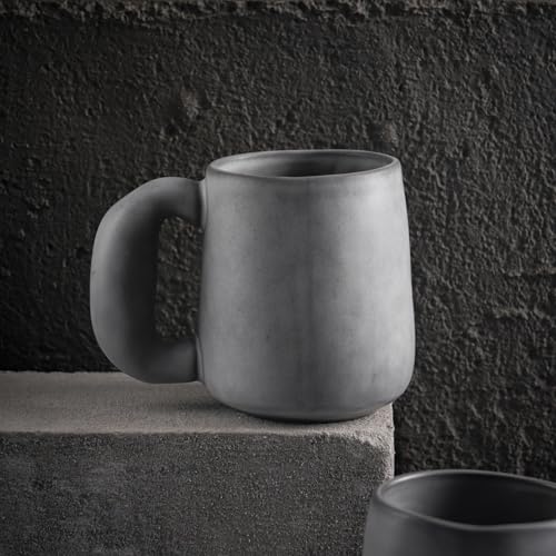 Uaral Ceramic Large Coffee Mugs,Pottery Coffee Mug Set with jumbo handle,Handmade mugs for Coffee,Latte,Milk,Cocoa or Tea,20oz,Set of 2(Dark Gray) - color: Ardoise(Dark Grey)