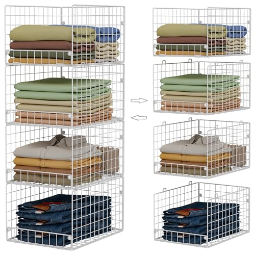Yociyoga Stackable Closet Organizers and Storage - 4-Tier Stackable Storage Bins, Foldable Closet Shelf Organizer Basket, Clothes Organizers Shelves for Organizer System(Patent 30022416) - color: White, size: 15.7"x11.8"x34.64"(D*W*H)