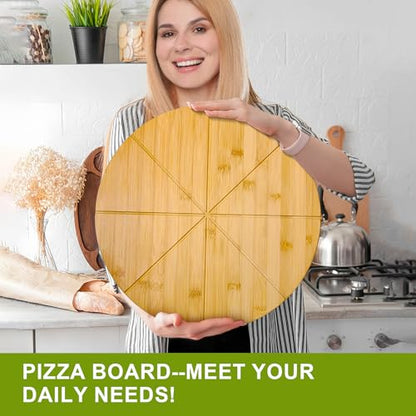 Pizza Cutting Board for 14inch Pizza Bamboo Wood accessories Prep Platter - style: 13.5"