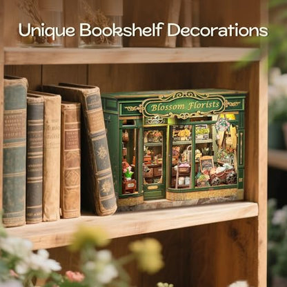 Miniature House Book Nook Kit | DIY Bookshelf 3D Wooden Puzzles for Adults Booknook Plant Gifts for Women Teenagers (Blossom Florists) - style: Blossom Florists