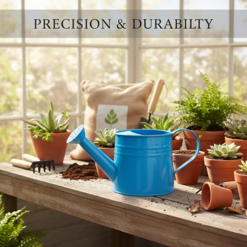 Long Spout Iron Watering Can for Indoor & Outdoor Plants, Durable Metal Design with Precise Flow Control (1 Pack) - color: Blue