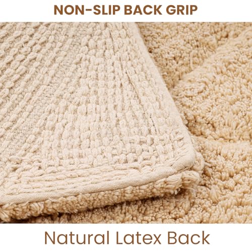 C23 20"x32" 100% Cotton Washable Bath Mat - 210 GSF Non-Slip Rug, Beige | Cushioned spa texture, reliable latex base grip, modern geometric aesthetic, perfect for master baths and guest rooms - color: Beige