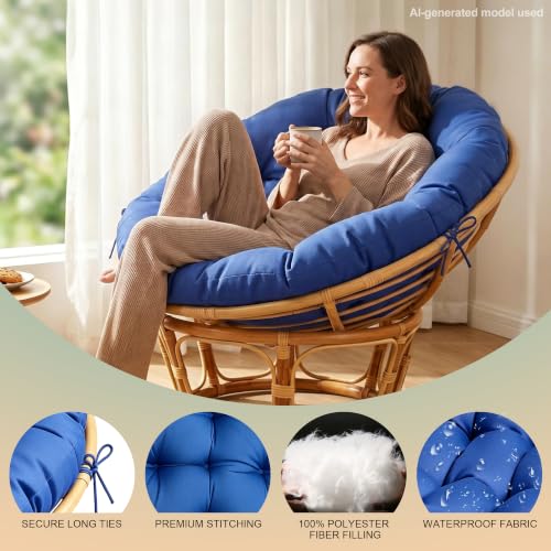 ARTPLAN Round Papasan Chair Cushion Tufted Swing Seat Pad with Ties | 47"x47"x4"tufted round chair cushion, polyester cover&fluffy fiber fill, fixed ties fit papasan, swing&wicker indoor chairs - color: Classic Blue