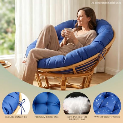 ARTPLAN Round Papasan Chair Cushion Tufted Swing Seat Pad with Ties | 47"x47"x4"tufted round chair cushion, polyester cover&fluffy fiber fill, fixed ties fit papasan, swing&wicker indoor chairs - color: Classic Blue