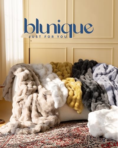 Ultra Soft Cozy Faux Fur Throw Blanket, Fuzzy Plush Thick Bubble Blanket, Luxury Fluffy Blanket for Couch, Sofa, Bedroom, and Living Room, 50x60 Inches, Cream White - color: Cream White, size: Throw