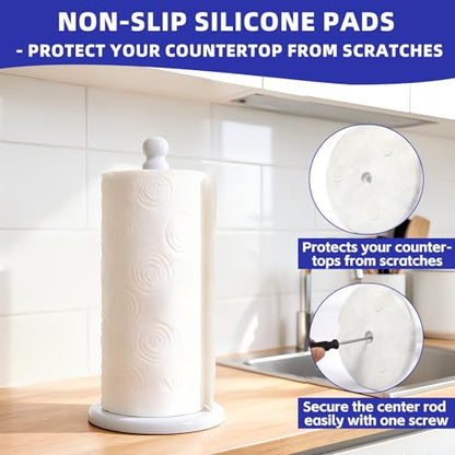 Premium White Marble Paper Towel Holder for Kitchen Countertop, Heavy Duty Freestanding Paper Towel Stand with 3 Lbs Weighted Base for One-Handed Tearing, Non-Slip, Fits Standard & Large Jumbo Rolls - color: Pure White