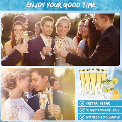 Gold Rim Party Cups Set, 48 Pack Disposable Plastic Drink Cups with Champagne Flutes, 24 Pcs 10oz Tumblers & 24 Pcs 4.5oz Toast Glasses, Cocktail Wedding ReceptionParty Supplies - color: Gold Rim