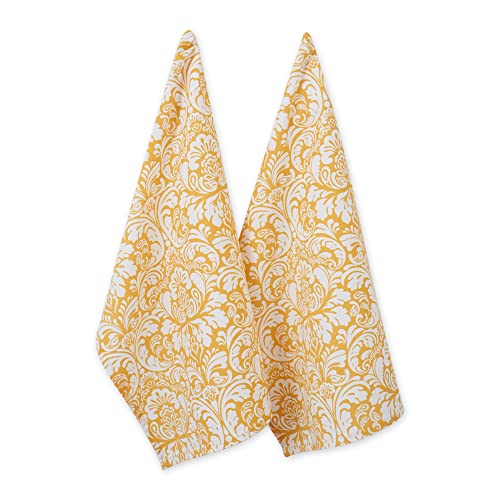 DII Cotton Dish Towel Set Damask Print, 18x28, Mustard, 2 Count - color: Mustard, size: Dishtowel, 18x28"