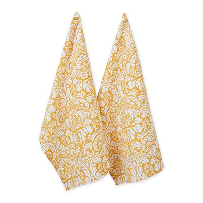 DII Cotton Dish Towel Set Damask Print, 18x28, Mustard, 2 Count - color: Mustard, size: Dishtowel, 18x28"