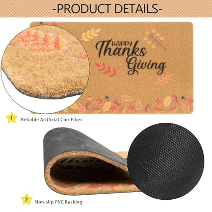 FGSS Happy-Thanksgiving-Fall Welcome-Door-Mats Holiday-Doormats 17X29 Inch - color: Turkey Fall Leaves