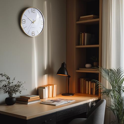 AYRELY® 12 Inch Silent Modern Wall Clocks Battery Operated, Wall Clock for Living Room Décor,Gold Metal Frame Clock Decorative for Bedroom,Kitchen,Office