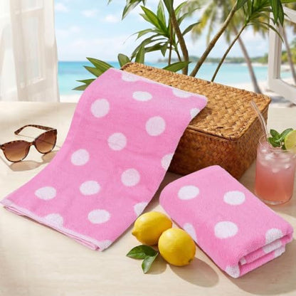 Jacquotha 2-Piece Pink Hand Towels (Polka Dot), Cotton Face Towel, 13"x29" | Cute Cotton Kitchen & Bathroom Towels, Classic Aesthetic Decor