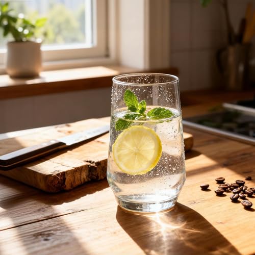 Drinking Glasses Set of 6, 16.4oz Highball Glasses, Crystal Clear Tall Water Glasses, Glass Cups for Cocktail, Juice, Iced Tea, Mojito and Smoothies, Clear Glassware Set, Gifts - size: Tall -16 oz