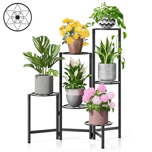 6 Tier Metal Plant Stands Outdoor Indoor, Heavy Duty Flower Pot Holder Potted Display Rack Shelf, Tall Corner Plant Shelf for Patio Garden Balcony Living Room Bedroom -BlackDiamond - color: BlackDiamond, size: 6-tiers