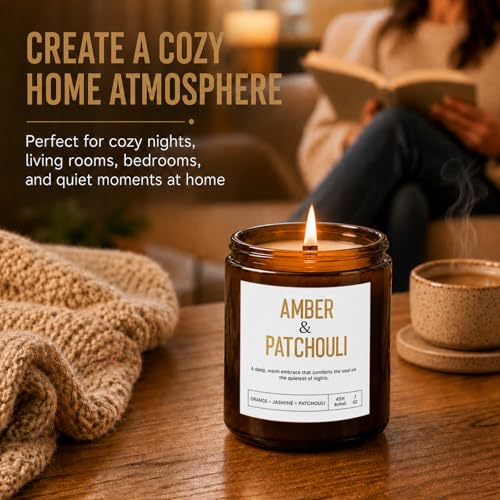 Scented Candle Gift Set, 4 Pack Long Lasting Amber Candles with Wooden Wick | Birthday Gifts for Women and Men, Candles with Amber Patchouli, Vanilla Coconut, Lemon Lavender, Blackberry & Bergamot - color: 4-Pack Amber Candles