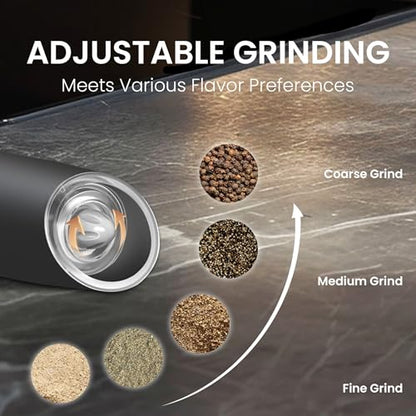 Rechargeable Gravity Salt Pepper Grinder Set, 2 Pack (Black) | Gravity Rechargeable Grinder With Led Light & Adjustable Coarseness, No Extra Batteries Needed For Kitchen Seasoning - color: Rechargeable/2pcs/Black