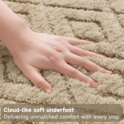Bsmathom 3 Piece Bathroom Rug Sets, Non Slip Microfiber Bath Mat, Beige | Plush Water Absorbent Bath Rug Sets with U-Shaped Contour Toilet Mat, Machine Washable Carpet for Bathroom Sink, Shower - color: Beige