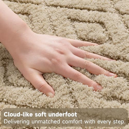 Bsmathom 3 Piece Bathroom Rug Sets, Non Slip Microfiber Bath Mat, Beige | Plush Water Absorbent Bath Rug Sets with U-Shaped Contour Toilet Mat, Machine Washable Carpet for Bathroom Sink, Shower - color: Beige