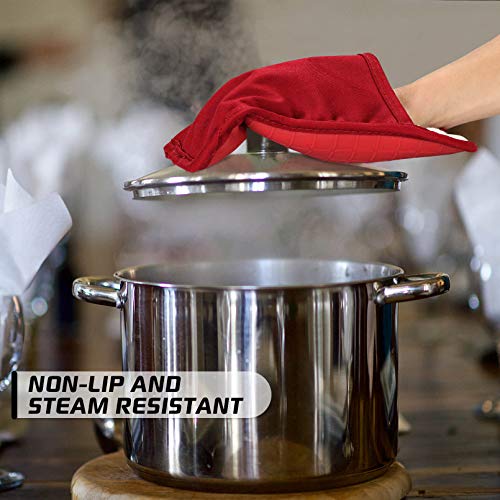 HOMWE Silicone Oven Mitts and Pot Holders for Kitchen & Baking - Set of 4 Heat-Resistant, Heavy-Duty Cooking Mittens w/Non-Slip, Textured Grip - color: Red, size: 4-Piece Oven Mitts & Pot Holders Set