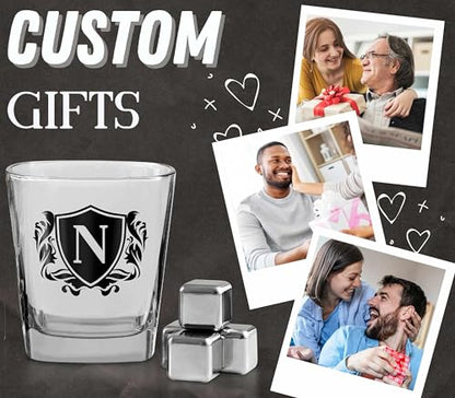 Whisky Gifts for Men, Personalized Initial Whiskey Glass with Whiskey Stones for Dad, Boyfriend, Best Friends, Coworkers, Husband, Brother, Uncle and Boss on Father's Day, Boss Day and Birthday - N - color: N