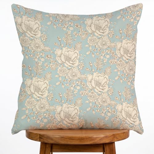 Floral Pillow Cover, Spring Summer Floral Double Sided Printed Throw Pillow Covers Home Decor, Pillowcase Cushion Cover for Bedroom Sofa Farmhouse Living Room, 18x18Inch (Light Blue) - color: Light Blue