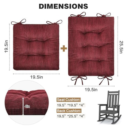 baibu Patented Dual-Layer Rocking Chair Cushion Set, 19.5 x 19.5 in, Red | Two-piece memory foam seat and back cushion set with secure ties and a non-slip bottom for indoor rocking chairs. - color: Red