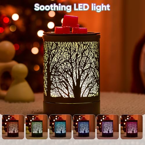 Enaroma Fragrance Wax Melts Warmer with 7 Colors LED Changing Light Classic Black Forest Design Scent Oil Candle Warmer for Home Black Tree Timer - color: Black Tree Timer