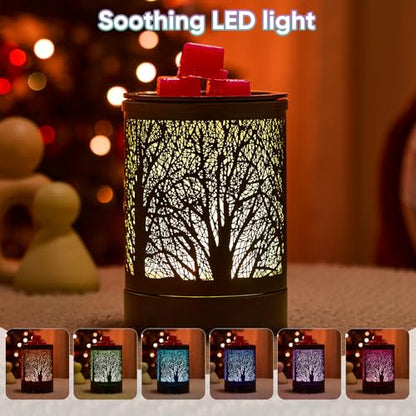 Enaroma Fragrance Wax Melts Warmer with 7 Colors LED Changing Light Classic Black Forest Design Scent Oil Candle Warmer for Home Black Tree Timer - color: Black Tree Timer