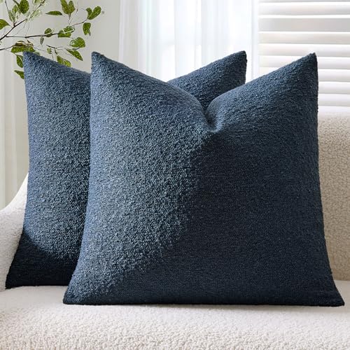 ANRODUO Pack of 2 Textured Boucle Throw Pillow Covers Soft Navy Blue Decorative Accent Solid Pillow Cases Cozy Modern Couch Cushion Case for Chair Sofa Bedroom Living Room Home Decor, 18 x 18 Inch - color: Navy Blue, size: 18" x 18" (Pack of 2)