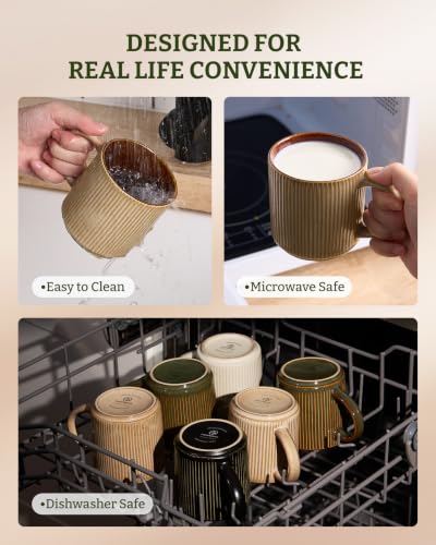 famiware Coffee Mug Set of 4, Star 12 oz Ceramic Mugs Cups Set with Handle | Stoneware Stackable Catering Cup for Coffee, Tea, Cappuccino, Latte, Microwave & Dishwasher Safe, Cream Cocoa - color: Star-Cream Cocoa, size: 4 Count (Pack of 1)