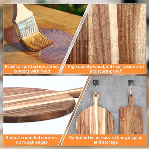 Hsei 2 Pcs Acacia Wood Cutting Boards Charcuterie Board | with Handles, Charcuterie Boards for Cheese, Meat Bread, Steak, Round, Rectangle, Decorative Serving Boards - size: 16x12, 13.7x7.01 inch, style: Vibrant