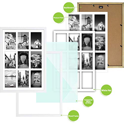 Golden State Art 9-Openings 4x6 White Wood Collage Picture Frame Solid Wood | Fits Nine 4x6 Photos, White Mat, Photo, Art,13.6x19.7 Poster or Print Display, Tempered Glass,White Frame Finish,1 Pack - color: White, size: 1 Pack