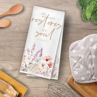 Wildflower Christian Kitchen Towels - Christian Decorative Dish Towels, Bible Verse Religious Gifts Hand Towel, Christ Flower Tea Towel, 16x24 Inch - color: Christian -02