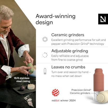 LARS NYSØM Salt and Pepper Grinder Set, Stainless Steel Manual Salt and Pepper Mills, Adjustable Ceramic Grinder, Design Spice Shakers (Red/Beige) - color: Brick Red/Almond Beige