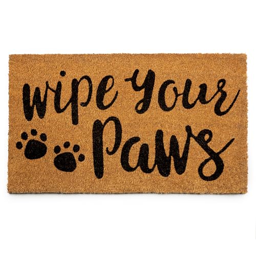 Coco Coir Door Mat with Heavy Duty Backing, Wipe Your Paws Doormat, 17.5" x 30" Size, Easy to Clean Entry Mat, Beautiful Color and Sizing for Outdoor and Indoor uses, Home Décor - color: Wipe Your Paws
