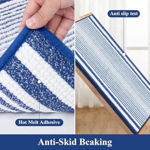 HEBE Chenille Bathroom Rugs Sets 3 Piece, Non Slip Washable Bath Mats Set | Absorbent Bathroom Mat Set, Soft Bath Rugs, Ultra Plush Bath Mat and U-Shaped Contour Toilet Rug Set for Tub Shower, Blue - color: Blue