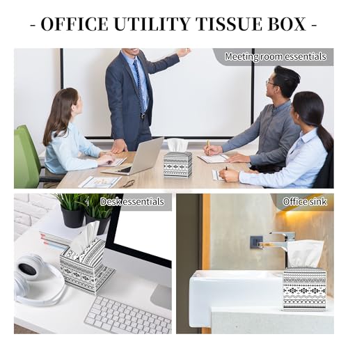 Boho Black White Geometric Tissue Box Cover Square,Abstract Tribal Symbol Tissue Box Holder Waterproof Leather Facial Paper Organizer Dispenser for Bathroom Home Car Nightstand Vanity Desk - color: Color-7