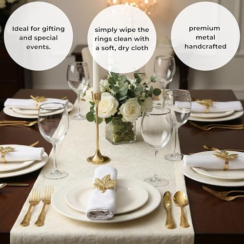 Metal Leaf Napkin Rings, 12-Pack, Antique Gold | Durable metal, 2.75x2.25x1.75 in each, polished finish, Thanksgiving, weddings, fall & holiday table décor