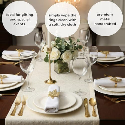 Metal Leaf Napkin Rings, 12-Pack, Antique Gold | Durable metal, 2.75x2.25x1.75 in each, polished finish, Thanksgiving, weddings, fall & holiday table décor