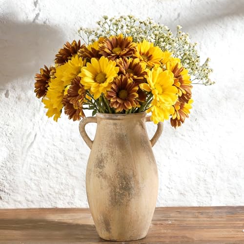 Large Ceramic Vase, 11.3 Inch Tall Farmhouse Vase with 2 Handles | Terracotta Decorative Vase Brings Rustic Charm to Living Room, Entryway, Table Decor and Home Decor, Perfect for Flowers - color: 102-11.3in