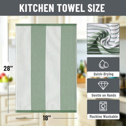 Homaxy Premium 100% Cotton Kitchen Towels 18"x28", 8 Pack, Green | Large Kitchen Hand Towels, Soft and Absorbent Tea Towel, Dish Towels with Hanging Loops - color: Grass Green, size: 18 x 28 - 8 Pack
