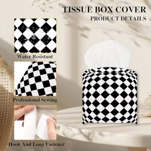 Black and White Checkerboard Tissue Box Cover, Tissue Holder Square - color: Checkerboard
