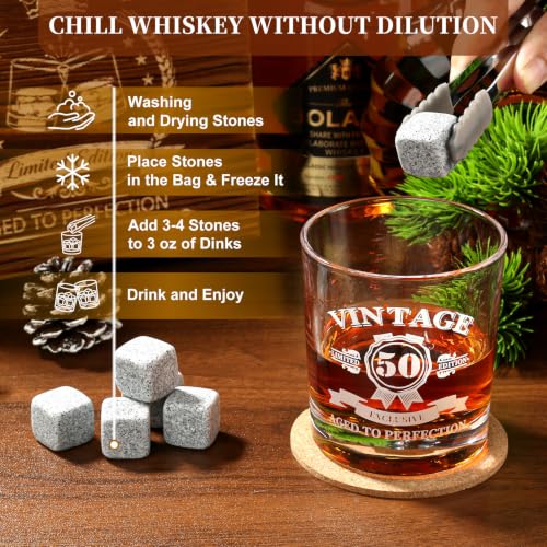 50th Birthday Gifts for Men Whiskey Glass Set, Vintage 1976 Wood Gift Box | Whiskey Stones Coaster, Glass Pipette & Tongs, Aged to Perfection 50 Year Old Bday Gifts Ideas for Him Dad Husband Friends - style: 50th Mens Gifts