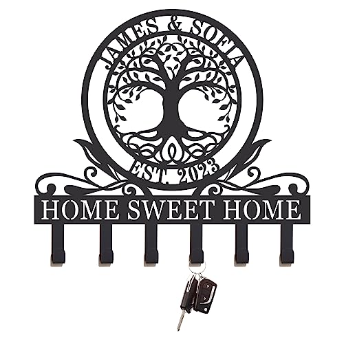 Personalized Key Holder for Wall, Tree of Life Key Hooks, Personalized Key Rack for Wall, Personalized Metal Key Holder Hanger for Front Door, Key Hooks, Housewarming Gift - color: Design 7