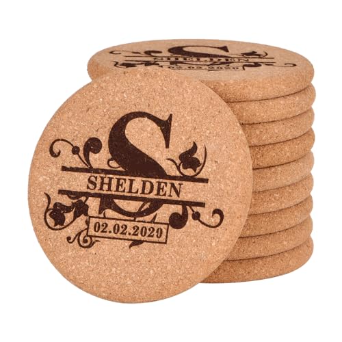 Personalized Cork Coasters for Drinks, Custom Engraved Absorbent Heat & Water Resistant Coasters for Cups and Mugs (S) - color: S