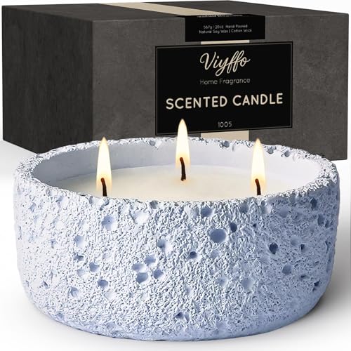 Viyffo 20oz Large Scented Candle - Lavender & Eucalyptus, 3 Wick Home Scented Candle, Non Toxic Soy, Purple Textured Ceramic Jar, Luxury Fragrance, Elegant Home Décor & Spring Gift for Women - color: Light Purple
