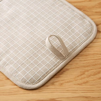 KITCHENAID Gourmet Series Gridlines Pot Holders 2-Pack Set, Heat Resistant up to 600°F, Soft Silicone Grip, Magnetic Cuff, Milkshake Tan, 8"x8" - color: Milkshake Tan