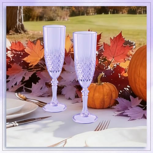 12 Pack Plastic Champagne Flutes, Purple Reusable Champagne Glass | Unbreakable Hard Plastic Mimosa Cups Bulk with Stem, Fancy Stemware for Wedding, Party & NYE Celebration - color: Purple