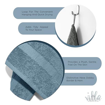 Villa Celestia Cotton Hand Towels Set of 4, 16 x 28, Oeko-TEX Certified, Quick Dry, Blue - color: Blue, size: Hand Towel - Pack of 4
